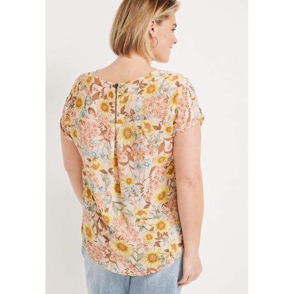 Maurices Delton Floral Zipper Back Sunflower Blouse Women's XL Cuff Sleeve Top - Picture 2 of 13